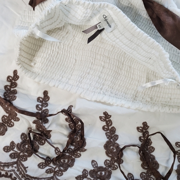 Vintage Dynamite Embroidered A-line Strapless Smocked Scallop Hem Dress White - Picture 5 of 11